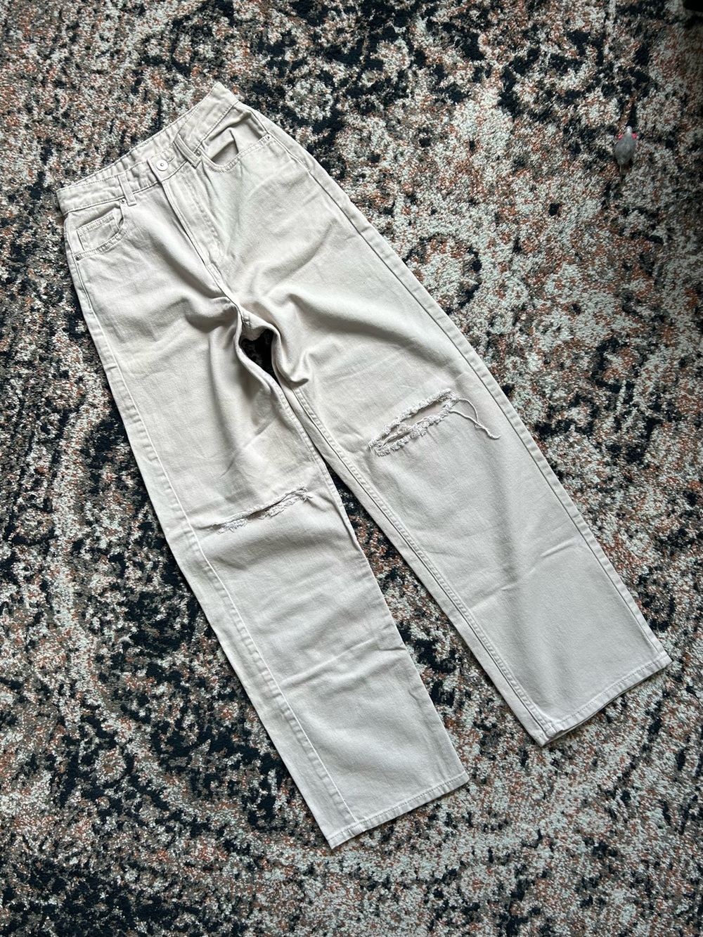 H&M divided grayish beige distressed wide-leg jeans
